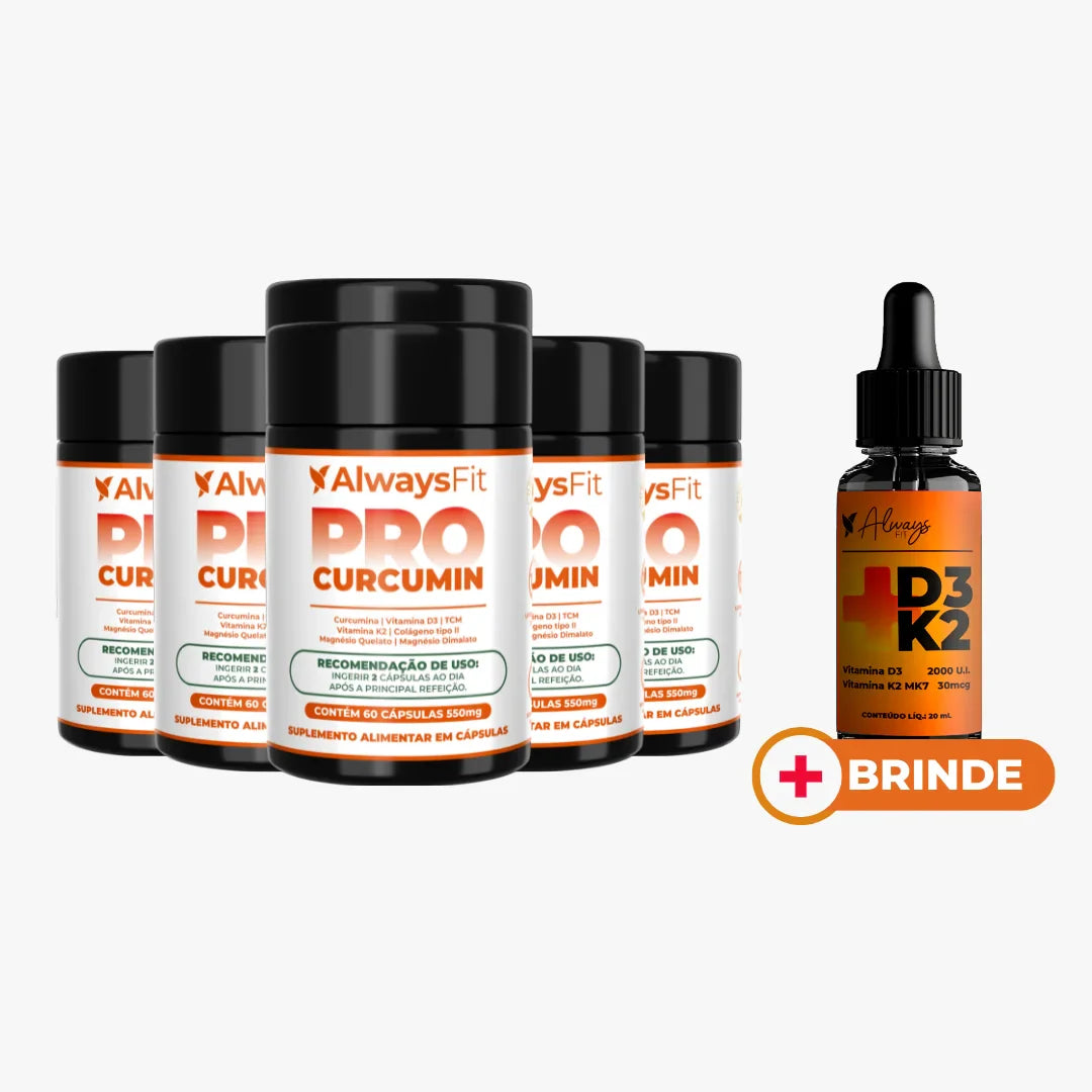 ProCurcumin C3 Complex® - Curcumina (Cúrcuma), Vitamina D3, K2, Magnésio, Colágeno Tipo 2 e TCM - 60 Cápsulas