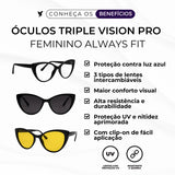 Óculos Triple Vision Pro - Bloqueador de Luz Azul com Lentes Amarela, Polarizada e Transparente Feminino